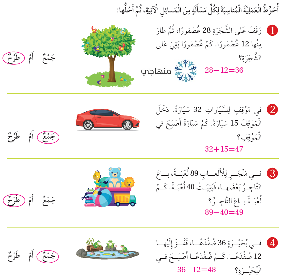 خطة حل المسألة: اختيار العملية